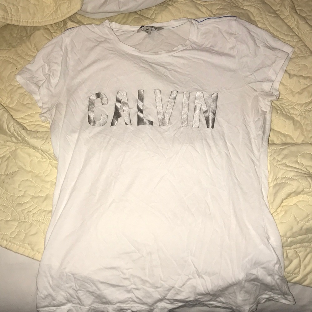 calvin klein white graphic tee shirt